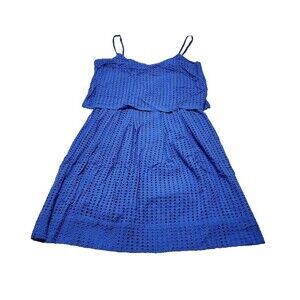 Madewell Women Sz S Blue Eyelet Lace Dress Adjustable Spaghetti Strap Boho Lined